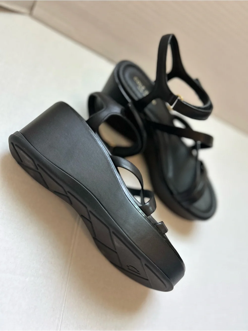 Cole Haan Grand Ambition Azzura Strappy Wedge Sandals in Black Leather